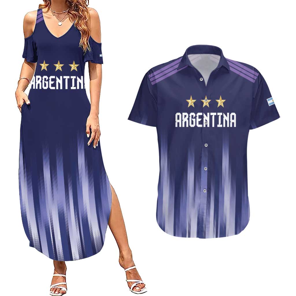 Argentina Football Custom Couples Matching Summer Maxi Dress and Hawaiian Shirt Vamos La Albiceleste Vintage