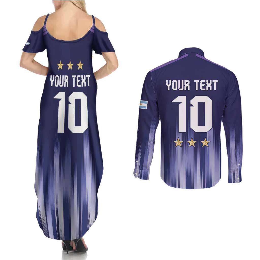 Argentina Football Custom Couples Matching Summer Maxi Dress and Long Sleeve Button Shirt Vamos La Albiceleste Vintage