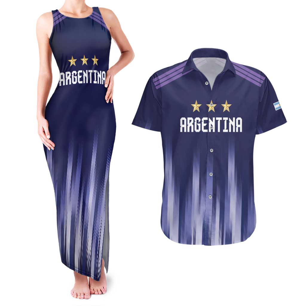 Argentina Football Custom Couples Matching Tank Maxi Dress and Hawaiian Shirt Vamos La Albiceleste Vintage