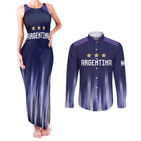 Argentina Football Custom Couples Matching Tank Maxi Dress and Long Sleeve Button Shirt Vamos La Albiceleste Vintage
