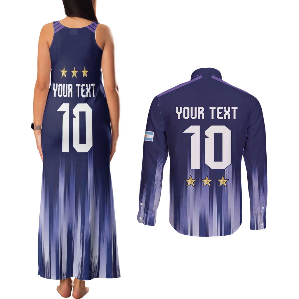 Argentina Football Custom Couples Matching Tank Maxi Dress and Long Sleeve Button Shirt Vamos La Albiceleste Vintage