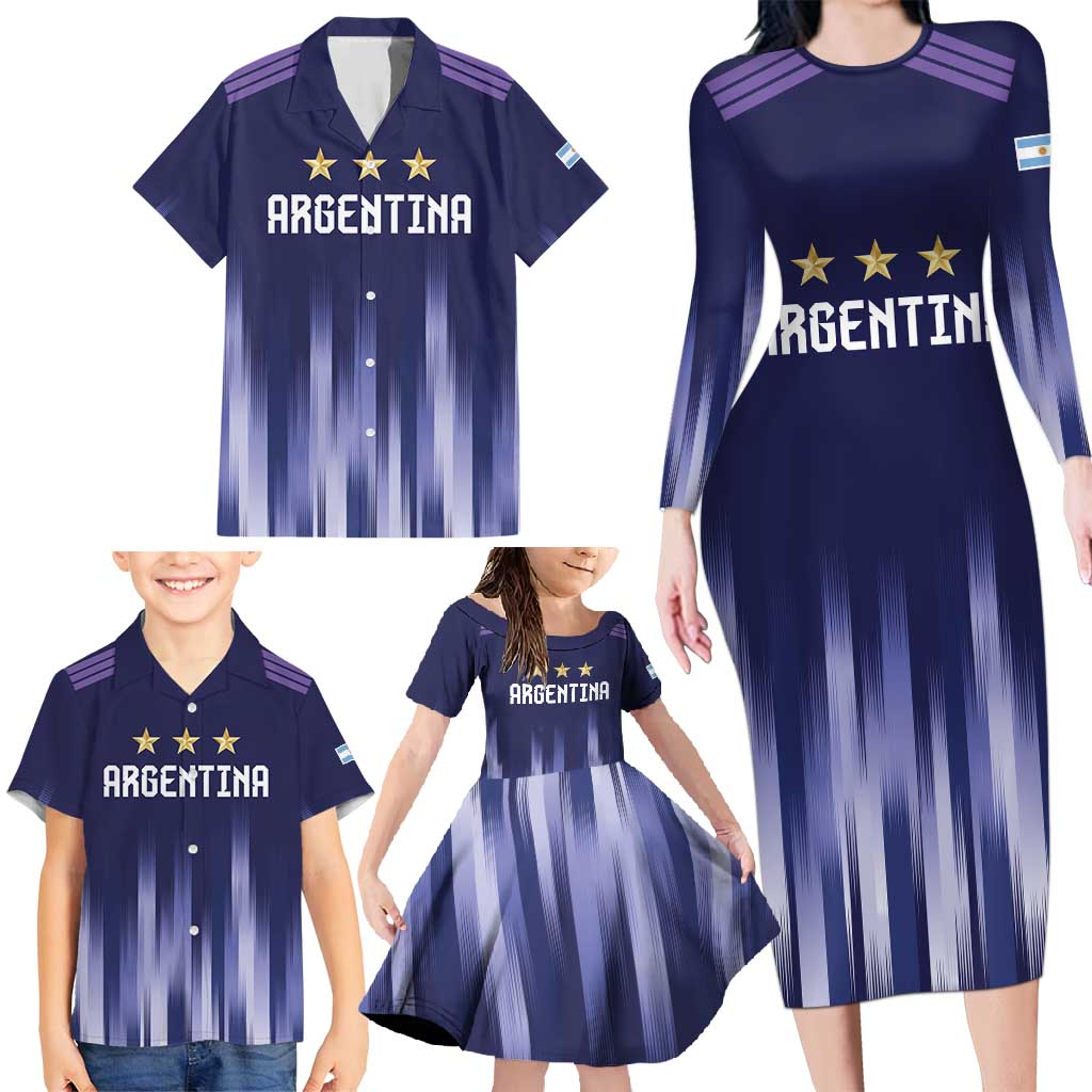 Argentina Football Custom Family Matching Long Sleeve Bodycon Dress and Hawaiian Shirt Vamos La Albiceleste Vintage