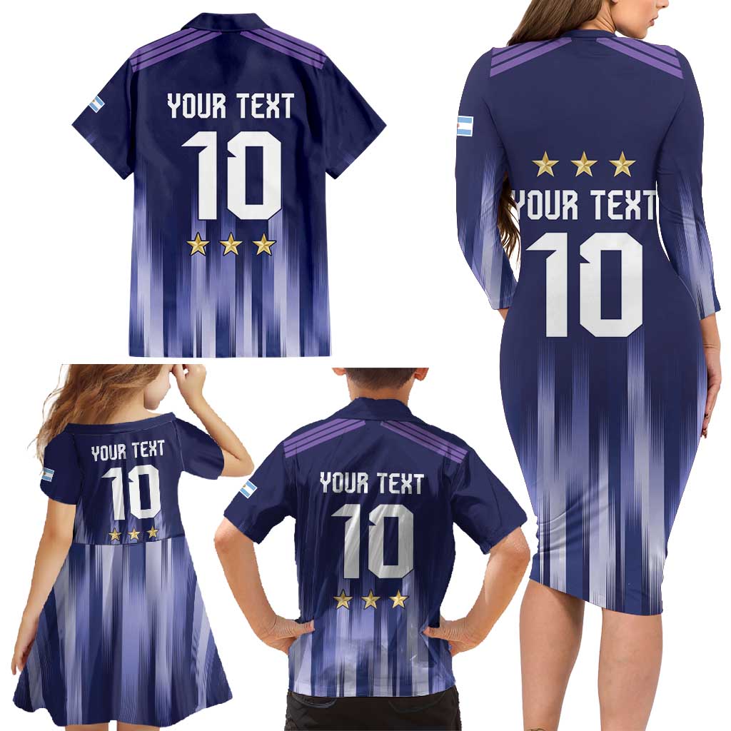 Argentina Football Custom Family Matching Long Sleeve Bodycon Dress and Hawaiian Shirt Vamos La Albiceleste Vintage