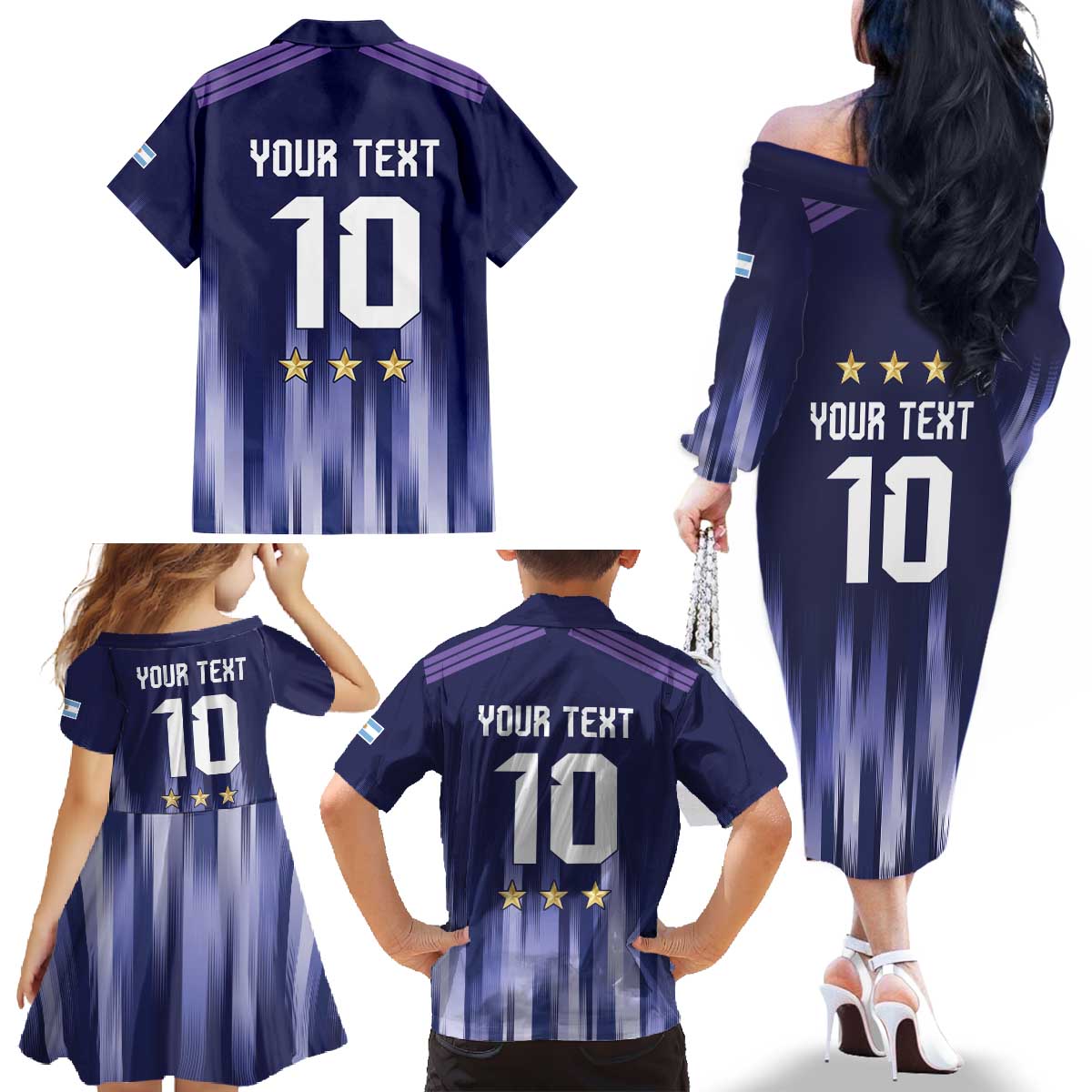 Argentina Football Custom Family Matching Off The Shoulder Long Sleeve Dress and Hawaiian Shirt Vamos La Albiceleste Vintage