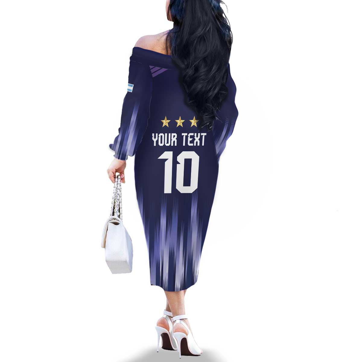 Argentina Football Custom Family Matching Off The Shoulder Long Sleeve Dress and Hawaiian Shirt Vamos La Albiceleste Vintage