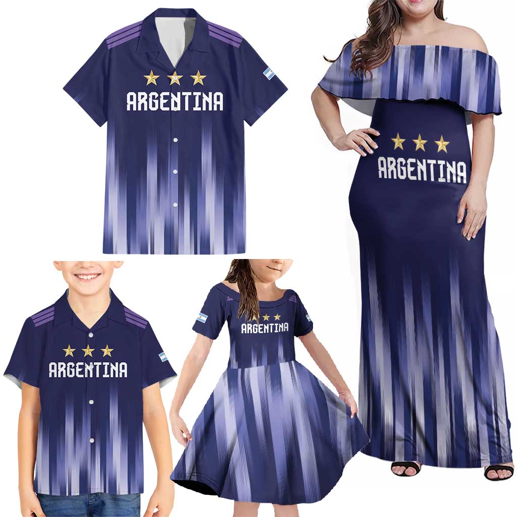 Argentina Football Custom Family Matching Off Shoulder Maxi Dress and Hawaiian Shirt Vamos La Albiceleste Vintage
