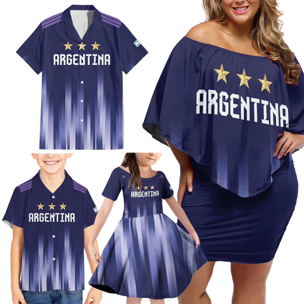 Argentina Football Custom Family Matching Off Shoulder Short Dress and Hawaiian Shirt Vamos La Albiceleste Vintage