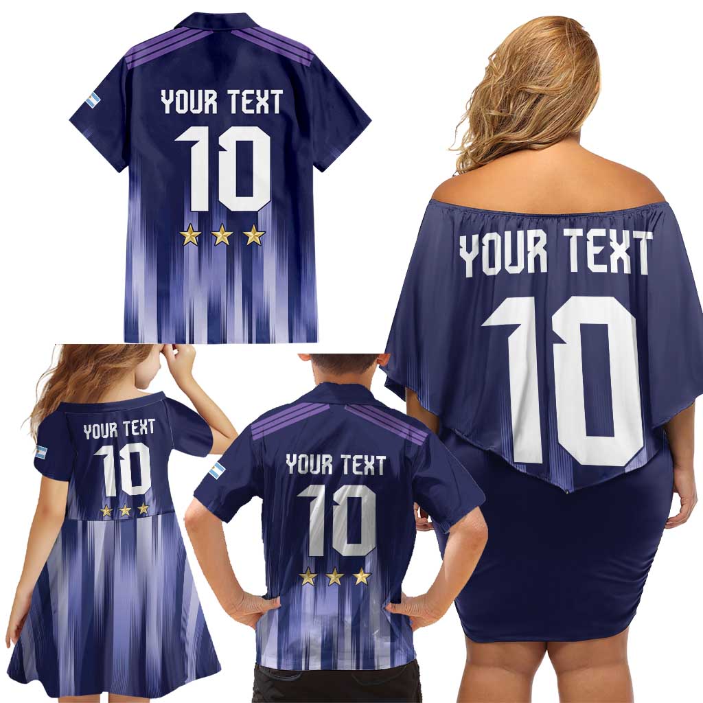 Argentina Football Custom Family Matching Off Shoulder Short Dress and Hawaiian Shirt Vamos La Albiceleste Vintage