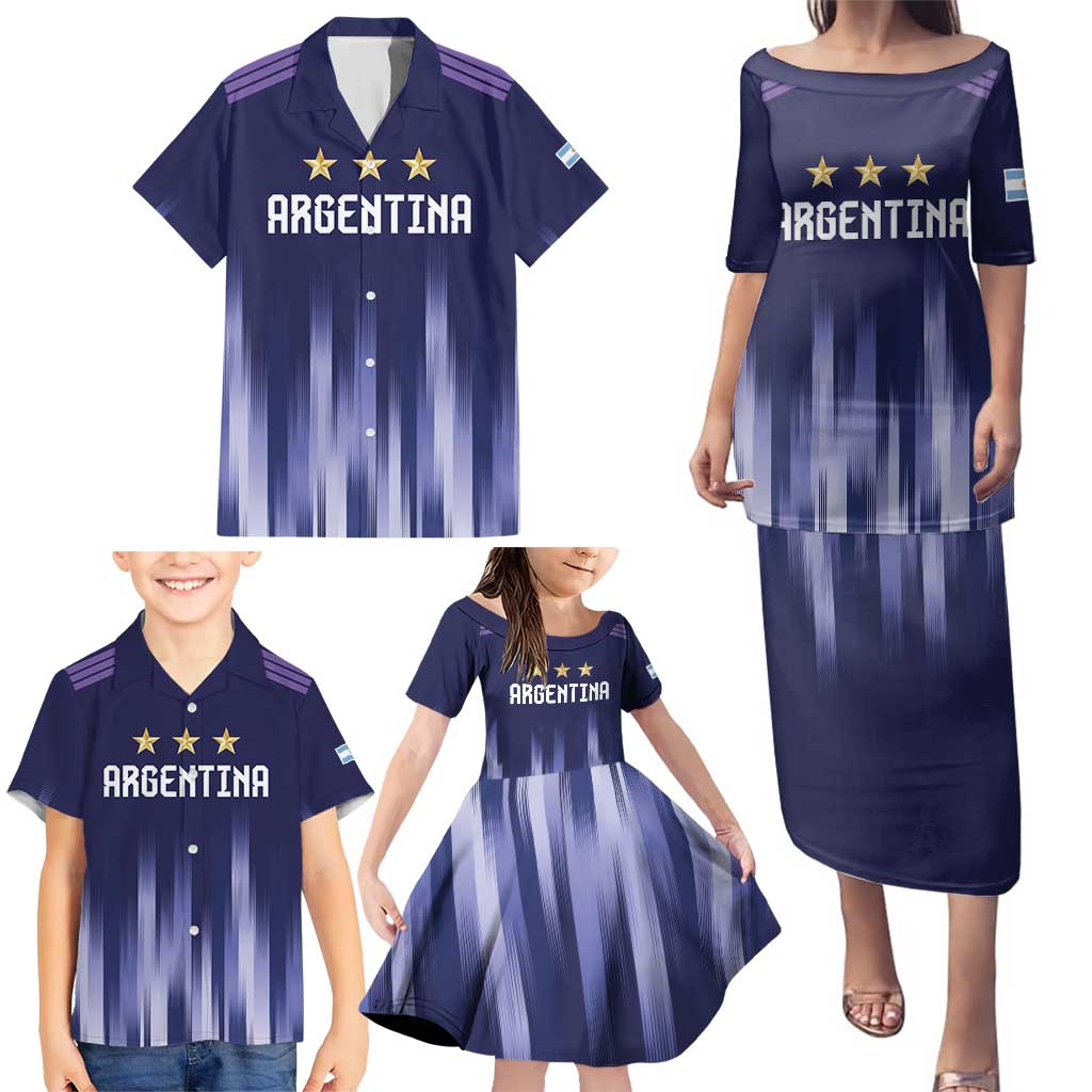 Argentina Football Custom Family Matching Puletasi and Hawaiian Shirt Vamos La Albiceleste Vintage