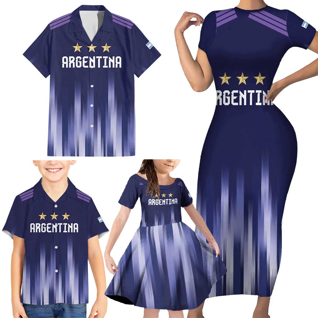Argentina Football Custom Family Matching Short Sleeve Bodycon Dress and Hawaiian Shirt Vamos La Albiceleste Vintage