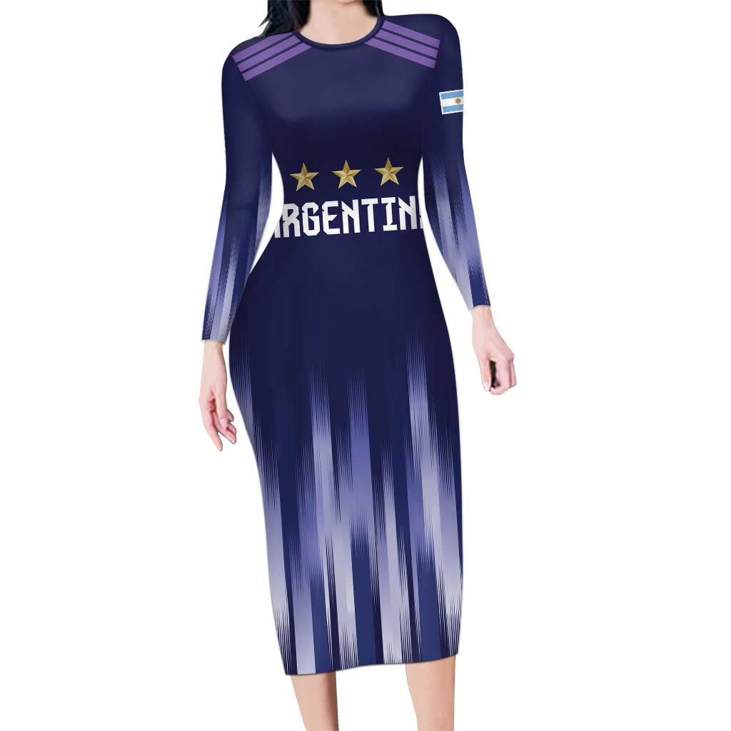 Argentina Football Custom Long Sleeve Bodycon Dress Vamos La Albiceleste Vintage