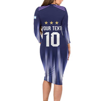 Argentina Football Custom Long Sleeve Bodycon Dress Vamos La Albiceleste Vintage