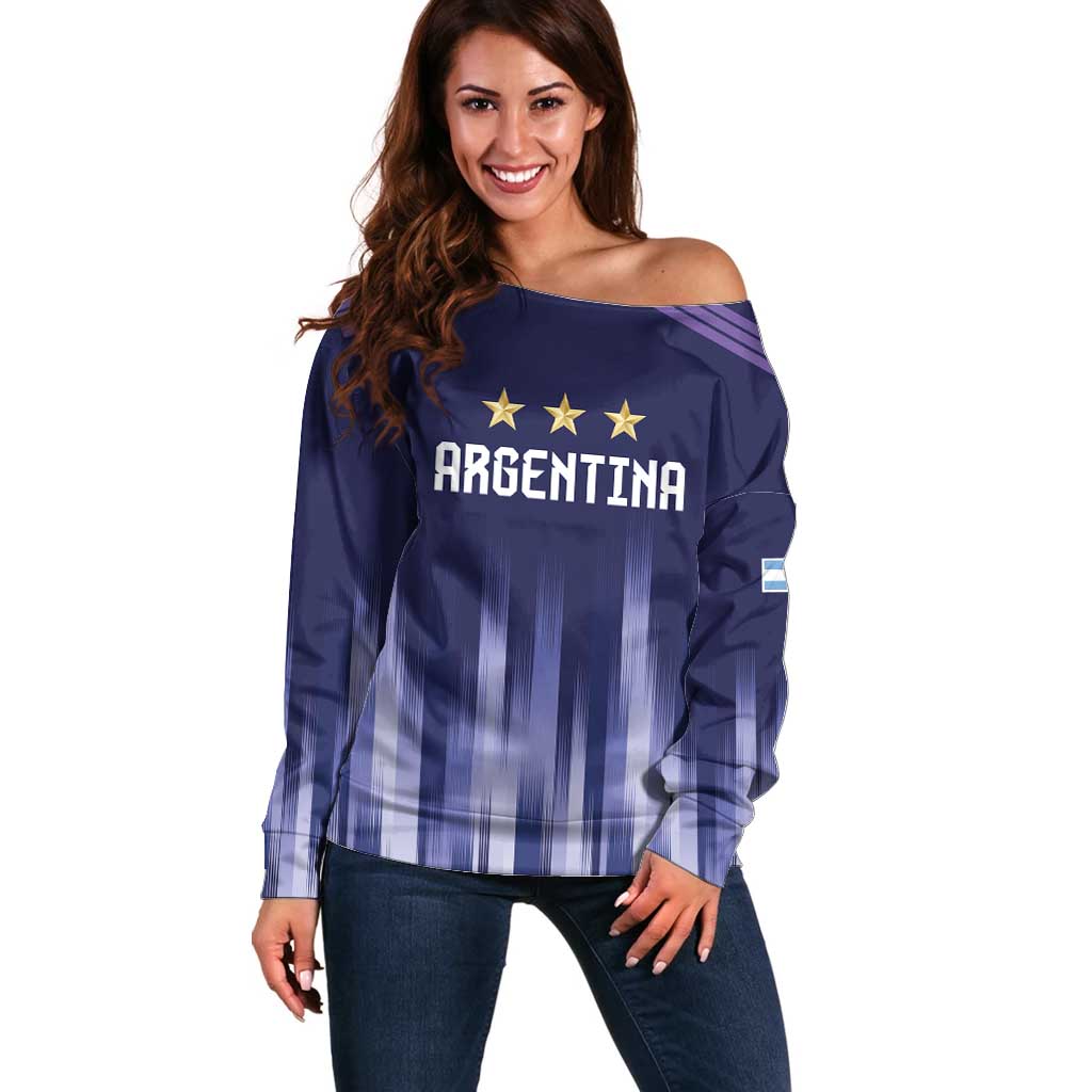 Argentina Football Custom Off Shoulder Sweater Vamos La Albiceleste Vintage