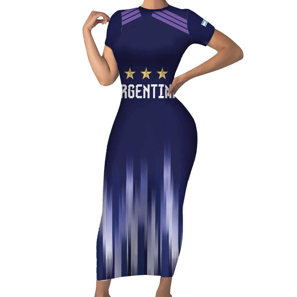 Argentina Football Custom Short Sleeve Bodycon Dress Vamos La Albiceleste Vintage