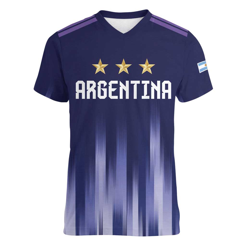 Argentina Football Custom Women V-Neck T-Shirt Vamos La Albiceleste Vintage