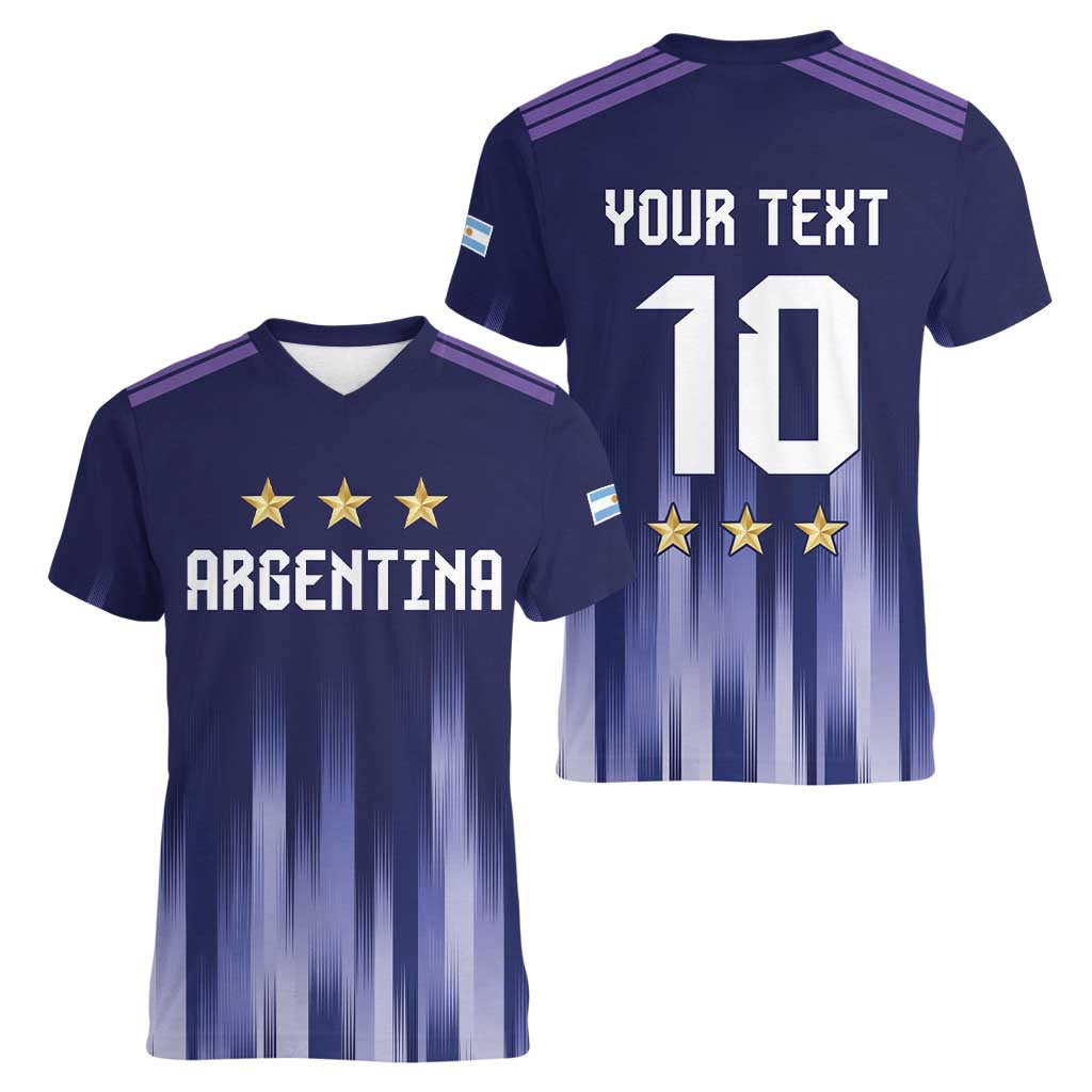 Argentina Football Custom Women V-Neck T-Shirt Vamos La Albiceleste Vintage