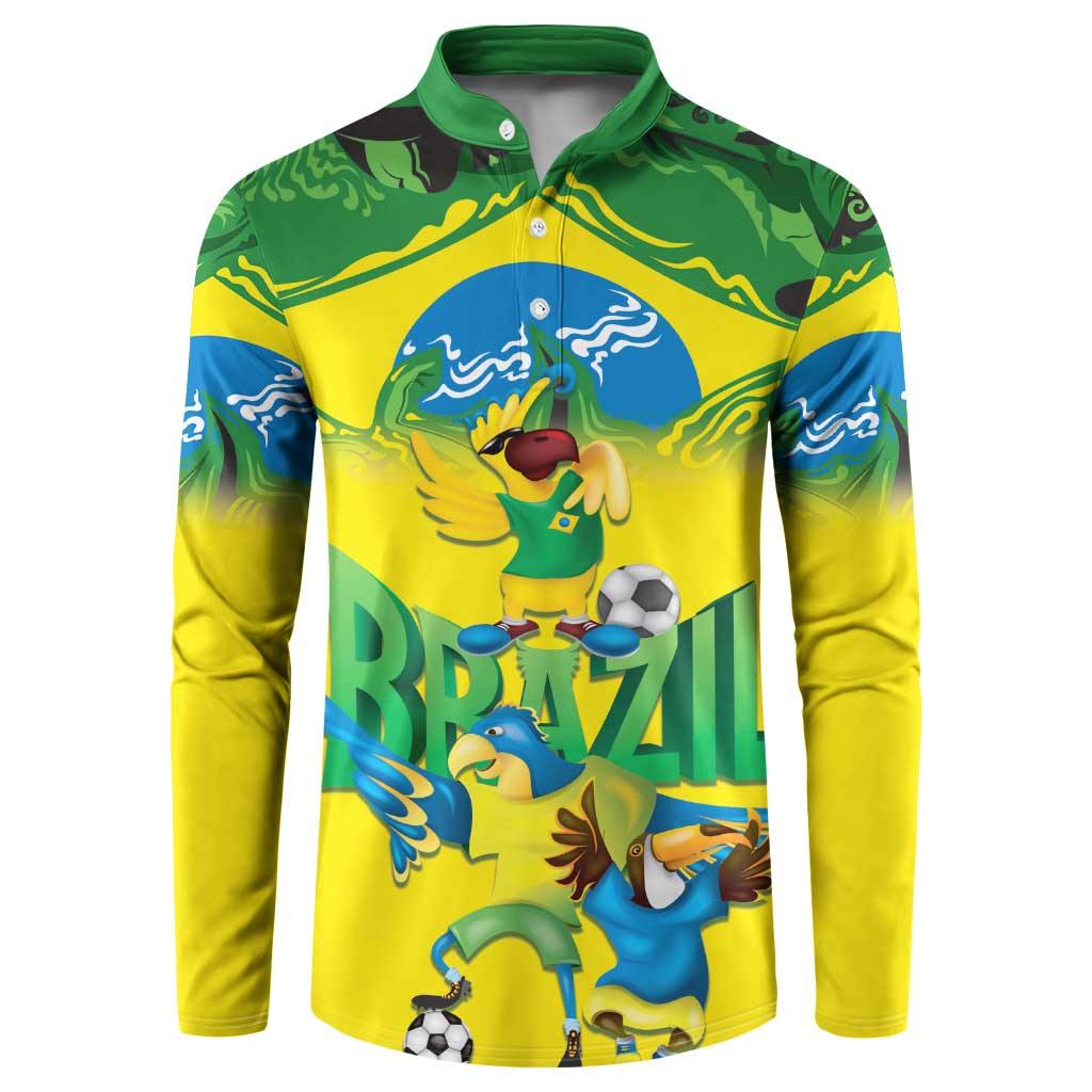 Brazil Football Custom Button Sweatshirt Brasil Birds Mascot Bora Brasil!