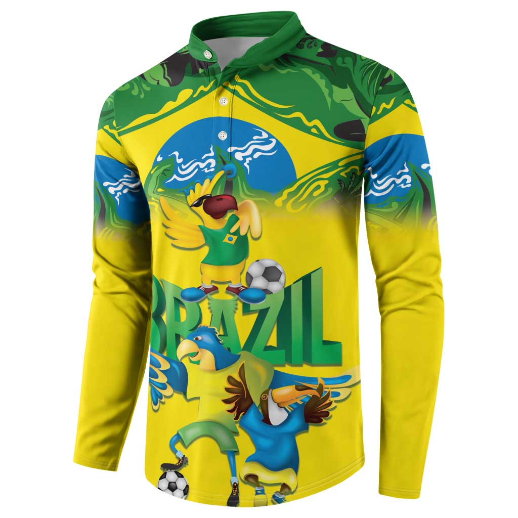 Brazil Football Custom Button Sweatshirt Brasil Birds Mascot Bora Brasil!