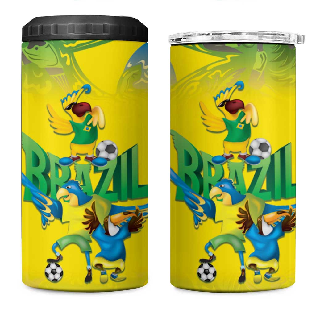 Brazil Football Custom 4 in 1 Can Cooler Tumbler Brasil Birds Mascot Bora Brasil!