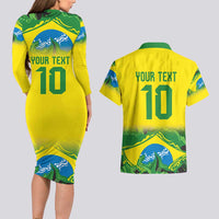 Brazil Football Custom Couples Matching Long Sleeve Bodycon Dress and Hawaiian Shirt Brasil Birds Mascot Bora Brasil!