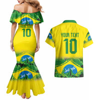 Brazil Football Custom Couples Matching Mermaid Dress and Hawaiian Shirt Brasil Birds Mascot Bora Brasil!