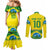 Brazil Football Custom Couples Matching Mermaid Dress and Long Sleeve Button Shirt Brasil Birds Mascot Bora Brasil!