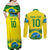 Brazil Football Custom Couples Matching Off Shoulder Maxi Dress and Long Sleeve Button Shirt Brasil Birds Mascot Bora Brasil!