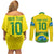 Brazil Football Custom Couples Matching Off Shoulder Short Dress and Long Sleeve Button Shirt Brasil Birds Mascot Bora Brasil!
