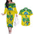Brazil Football Custom Couples Matching Off The Shoulder Long Sleeve Dress and Hawaiian Shirt Brasil Birds Mascot Bora Brasil!