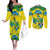 Brazil Football Custom Couples Matching Off The Shoulder Long Sleeve Dress and Long Sleeve Button Shirt Brasil Birds Mascot Bora Brasil!