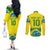 Brazil Football Custom Couples Matching Off The Shoulder Long Sleeve Dress and Long Sleeve Button Shirt Brasil Birds Mascot Bora Brasil!