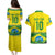 Brazil Football Custom Couples Matching Puletasi and Hawaiian Shirt Brasil Birds Mascot Bora Brasil!