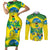 Brazil Football Custom Couples Matching Short Sleeve Bodycon Dress and Long Sleeve Button Shirt Brasil Birds Mascot Bora Brasil!