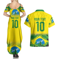 Brazil Football Custom Couples Matching Summer Maxi Dress and Hawaiian Shirt Brasil Birds Mascot Bora Brasil!