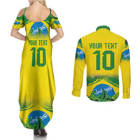 Brazil Football Custom Couples Matching Summer Maxi Dress and Long Sleeve Button Shirt Brasil Birds Mascot Bora Brasil!
