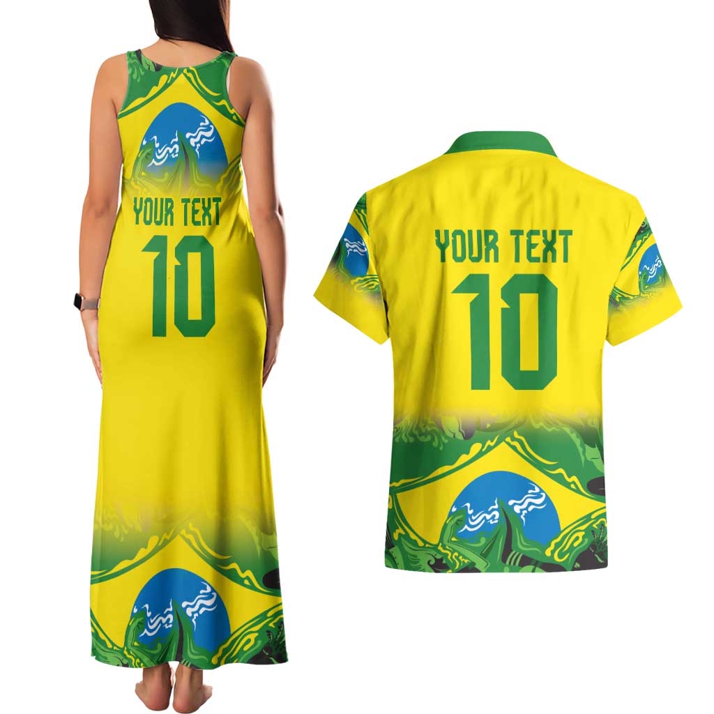 Brazil Football Custom Couples Matching Tank Maxi Dress and Hawaiian Shirt Brasil Birds Mascot Bora Brasil!