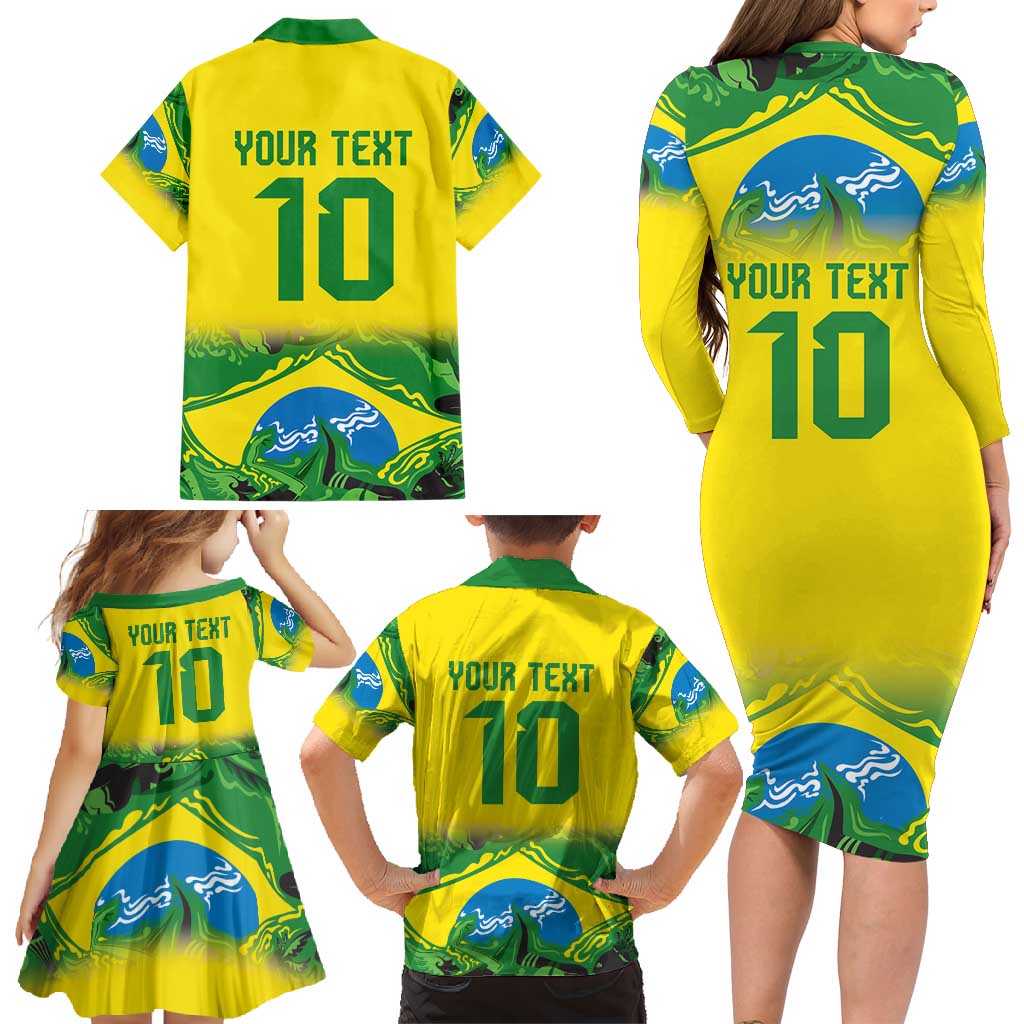 Brazil Football Custom Family Matching Long Sleeve Bodycon Dress and Hawaiian Shirt Brasil Birds Mascot Bora Brasil!