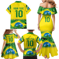 Brazil Football Custom Family Matching Mermaid Dress and Hawaiian Shirt Brasil Birds Mascot Bora Brasil!