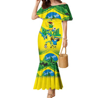 Brazil Football Custom Family Matching Mermaid Dress and Hawaiian Shirt Brasil Birds Mascot Bora Brasil!