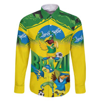 Brazil Football Custom Family Matching Off The Shoulder Long Sleeve Dress and Hawaiian Shirt Brasil Birds Mascot Bora Brasil!