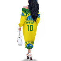Brazil Football Custom Family Matching Off The Shoulder Long Sleeve Dress and Hawaiian Shirt Brasil Birds Mascot Bora Brasil!