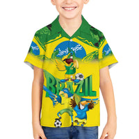 Brazil Football Custom Family Matching Off The Shoulder Long Sleeve Dress and Hawaiian Shirt Brasil Birds Mascot Bora Brasil!