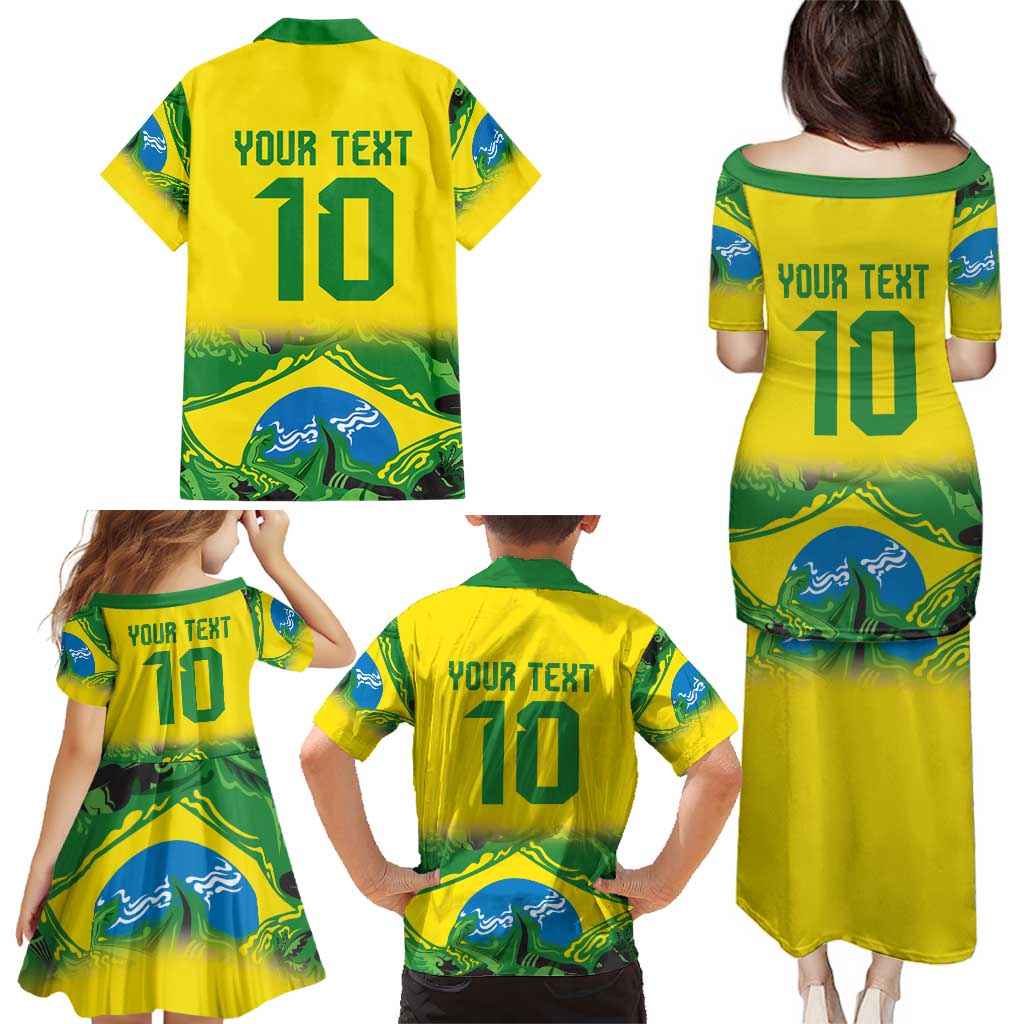 Brazil Football Custom Family Matching Puletasi and Hawaiian Shirt Brasil Birds Mascot Bora Brasil!
