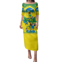 Brazil Football Custom Family Matching Puletasi and Hawaiian Shirt Brasil Birds Mascot Bora Brasil!
