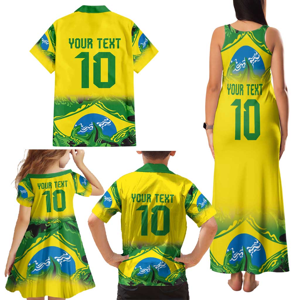 Brazil Football Custom Family Matching Tank Maxi Dress and Hawaiian Shirt Brasil Birds Mascot Bora Brasil!
