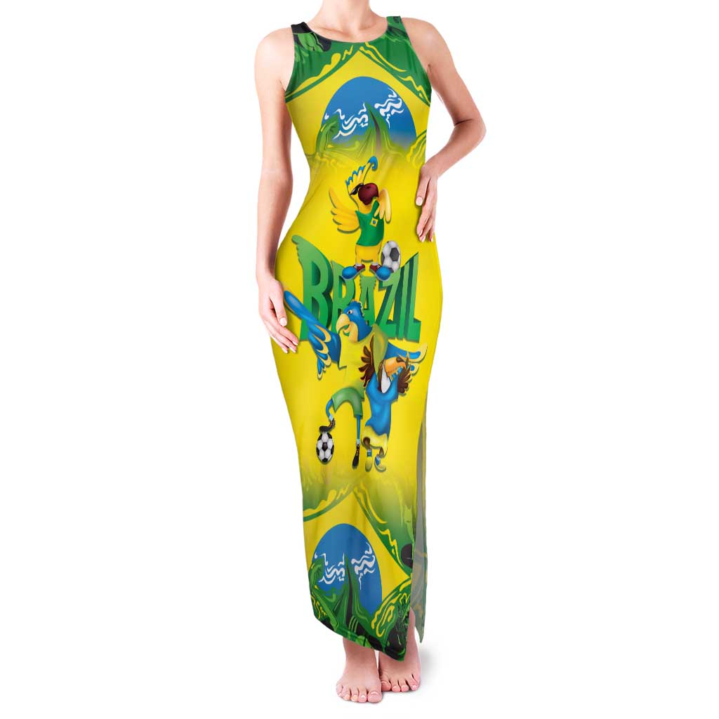 Brazil Football Custom Family Matching Tank Maxi Dress and Hawaiian Shirt Brasil Birds Mascot Bora Brasil!