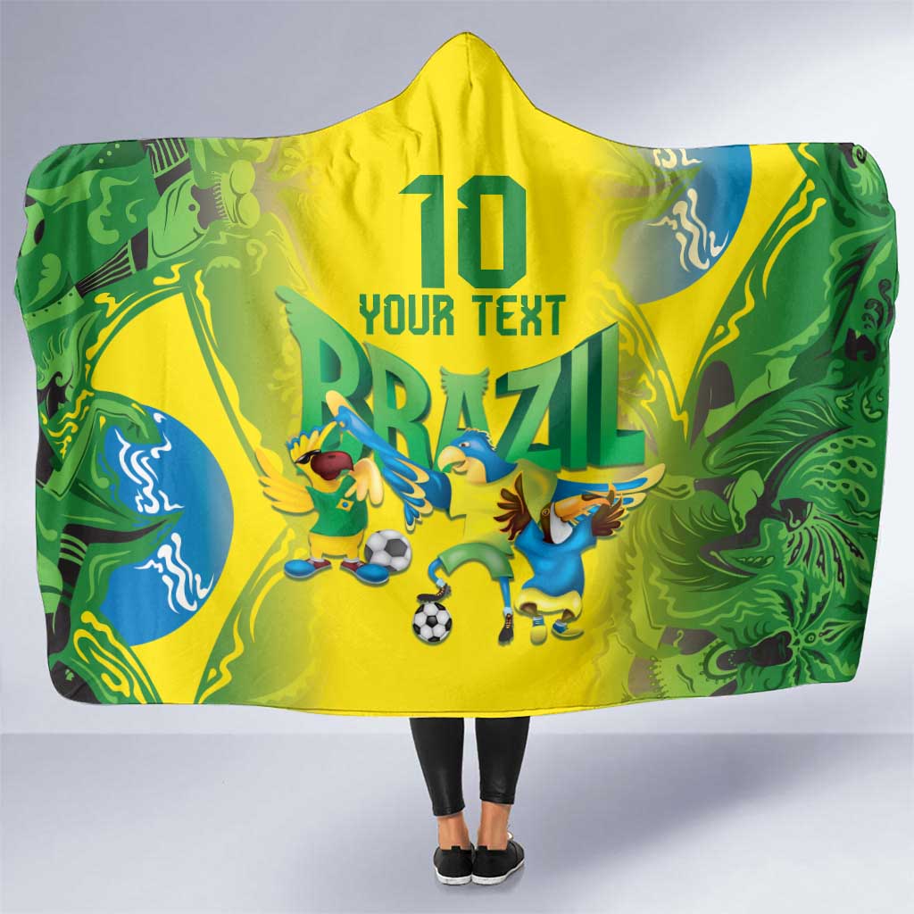 Brazil Football Custom Hooded Blanket Brasil Birds Mascot Bora Brasil!