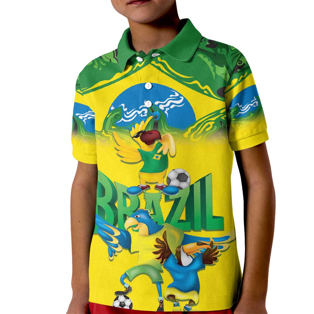 Brazil Football Custom Kid Polo Shirt Brasil Birds Mascot Bora Brasil!
