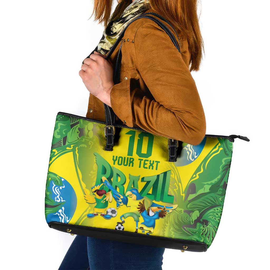 Brazil Football Custom Leather Tote Bag Brasil Birds Mascot Bora Brasil!