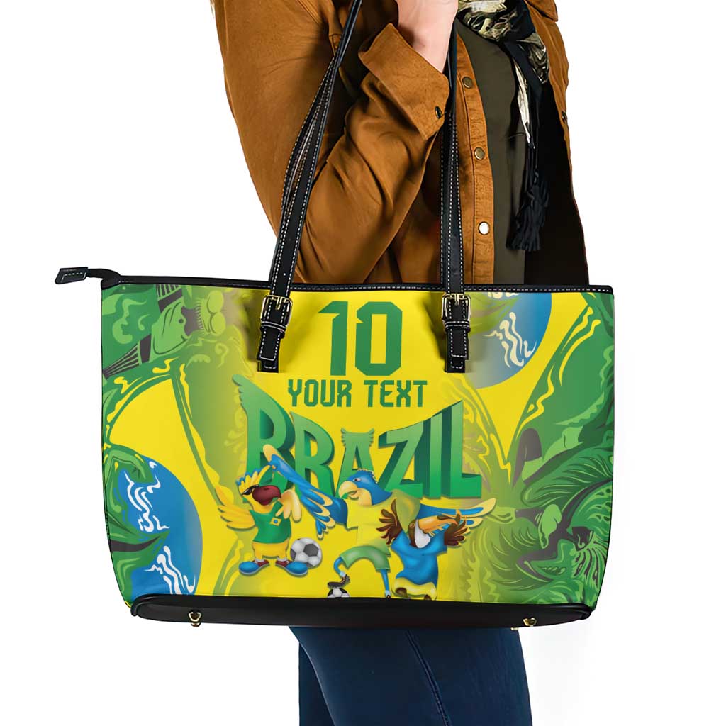 Brazil Football Custom Leather Tote Bag Brasil Birds Mascot Bora Brasil!